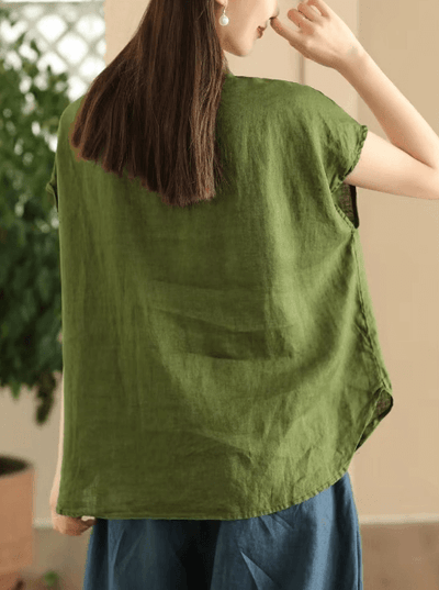 Babakud Women Summer Classic Solid Colors Linen Blouse