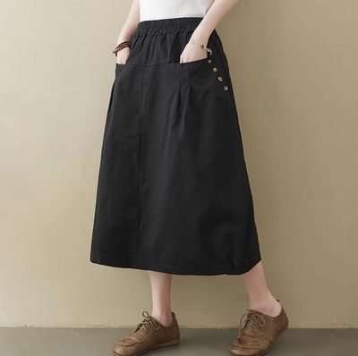 Babakud Women Summer Cotton Linen Flowerbud Skirt