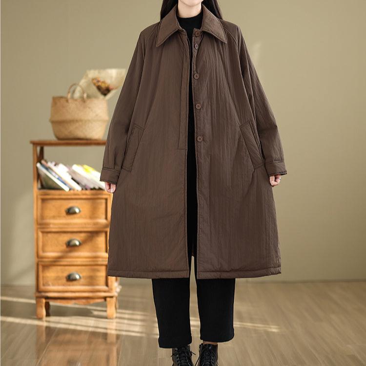 Women Winter Retro Quilted Casual Loose Cotton Long Coat