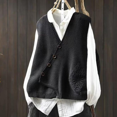 Women Spring Lace Appliqué Knit Loose-Fit Layered Vest