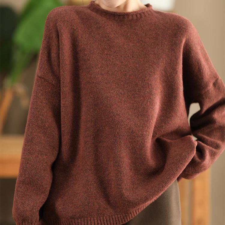 Babakud Women Autumn Retro Solid Colors Knitted Pullover Top