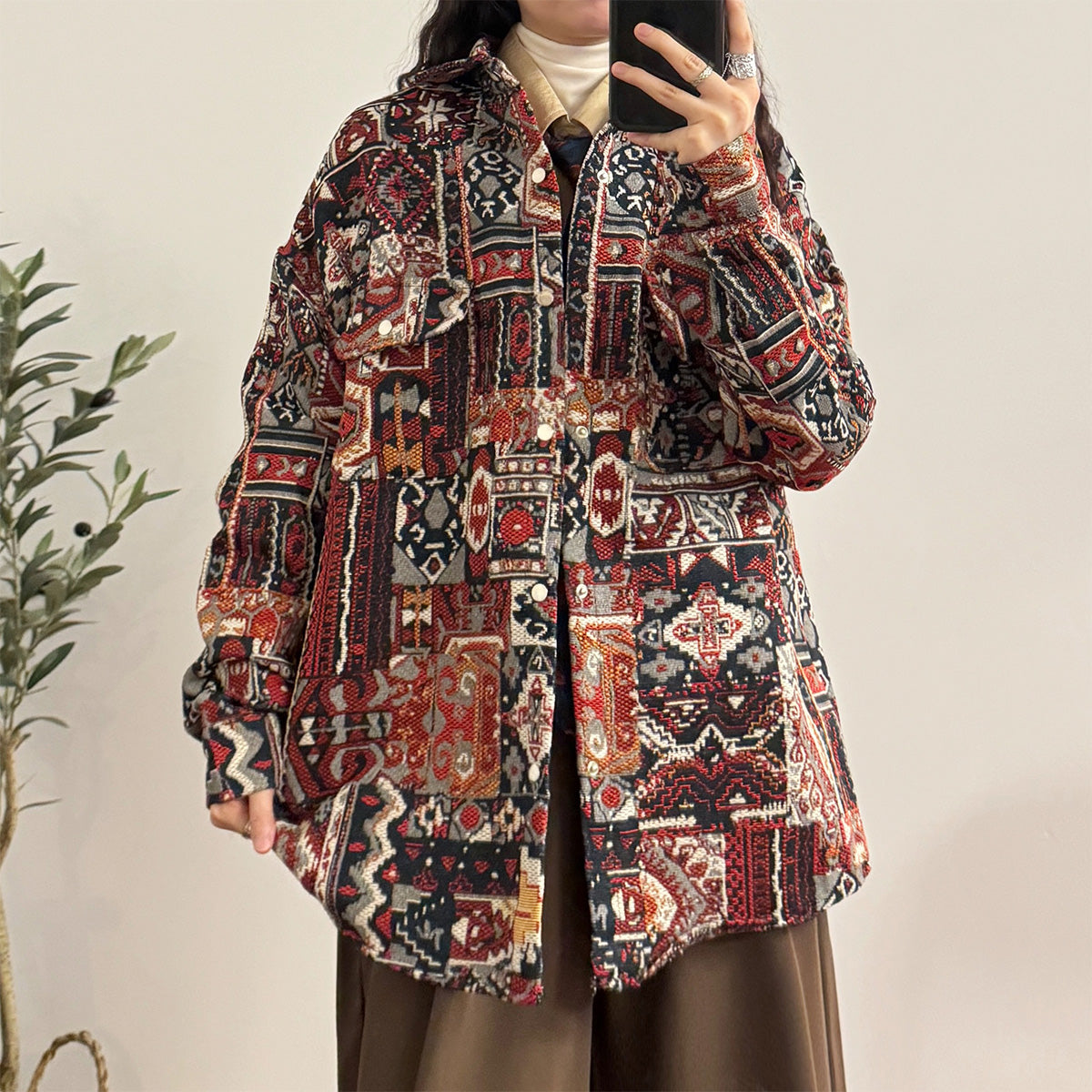 Loose Retro Tibetan Style Printed Long Sleeve Jacket