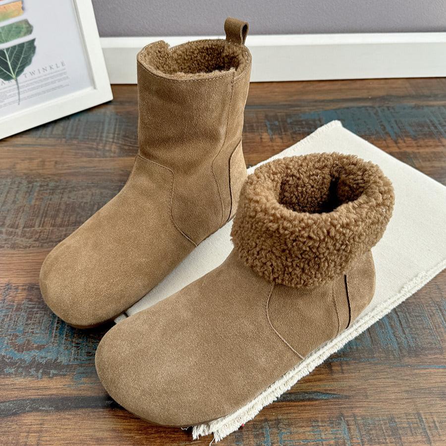 Women Winter Vintage Fleece-Lined Suede Convertible Snow Boots