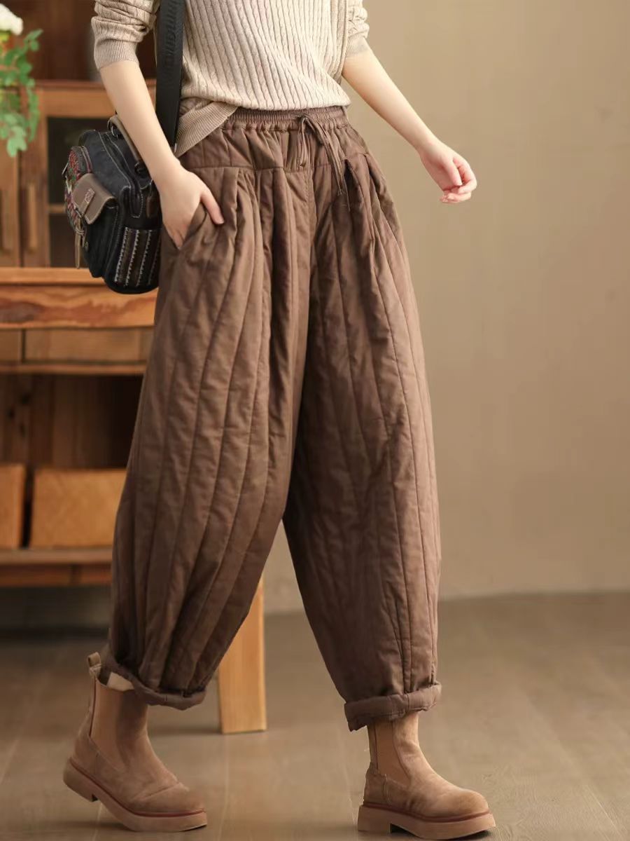 Babakud Women Winter Retro Quilted Cotton Casual Loose Pants