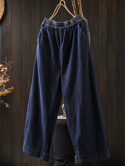 Babakud Women Winter Blue Cotton-Lined Denim Straight Leg Pants