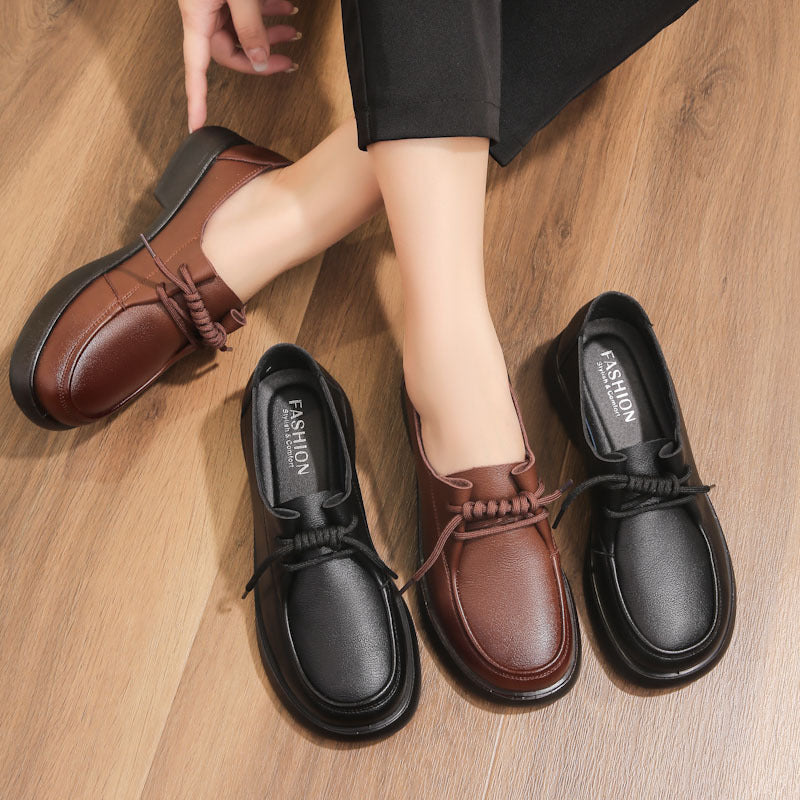 Babakud Women Spring Retro Leather Flat Casual Loafers