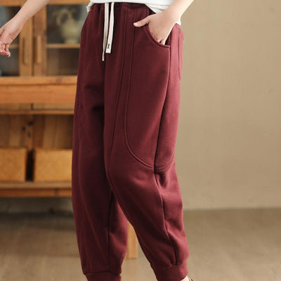 Babakud Women Winter Thickened Warm Fleece-Lined Knit Cotton Sweatpants