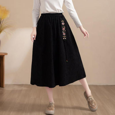 Women Winter Stylish Embroidered Fleece-Lined High-Waist Skirt