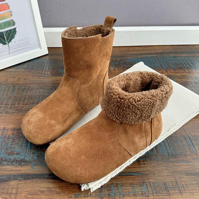 Women Winter Vintage Fleece-Lined Suede Convertible Snow Boots