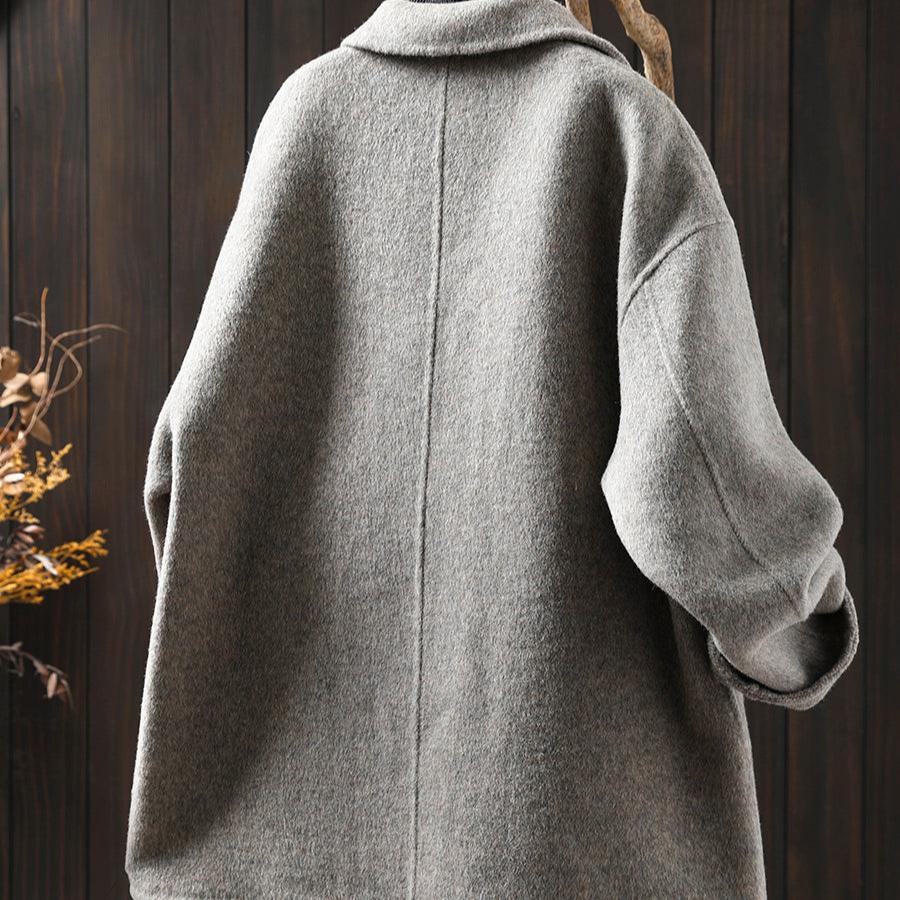 Women Winter Relaxed Fit Blazer Collar Cashmere Overcoat