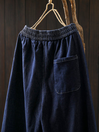 Babakud Women Winter Blue Cotton-Lined Denim Straight Leg Pants