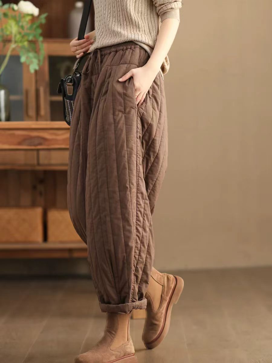 Babakud Women Winter Retro Quilted Cotton Casual Loose Pants