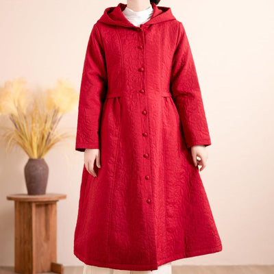 Women Winter Vintage Hooded A-Line Cotton Quilted Coat