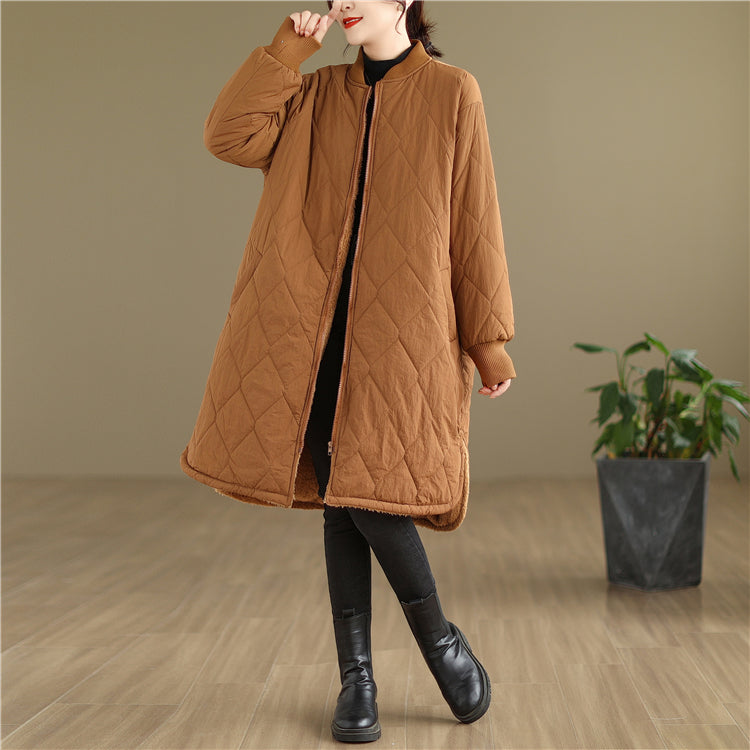 Women Winter Retro Thick Lamb Wool Mid-Length Cotton Coat