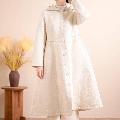 Women Winter Vintage Hooded A-Line Cotton Quilted Coat