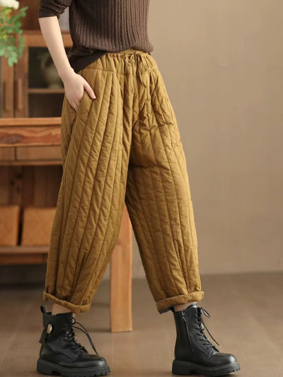 Babakud Women Winter Retro Quilted Cotton Casual Loose Pants