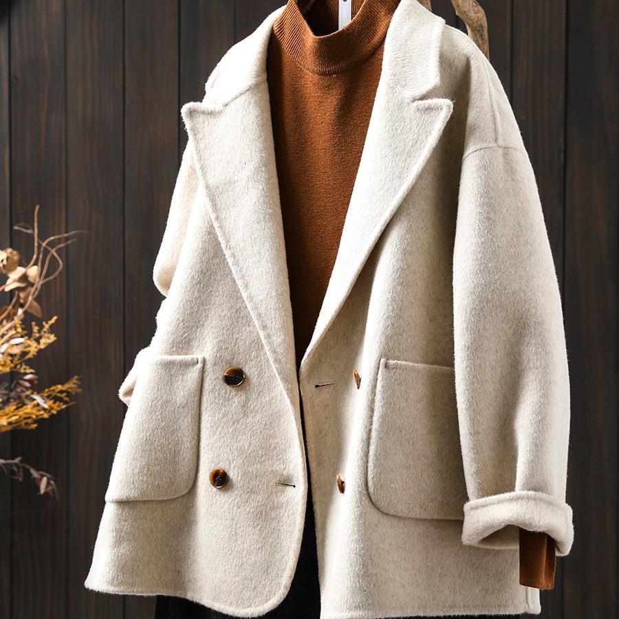 Women Winter Relaxed Fit Blazer Collar Cashmere Overcoat