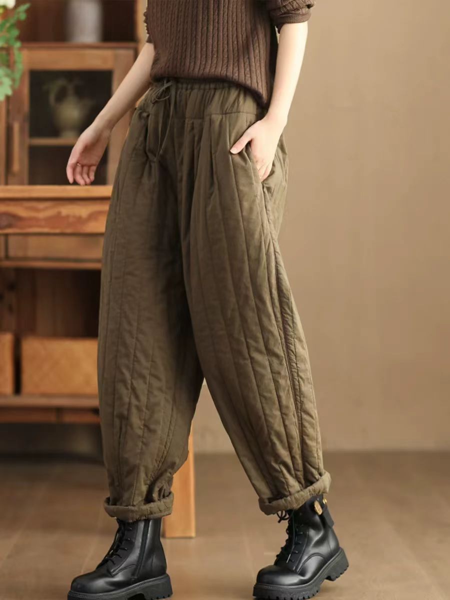 Babakud Women Winter Retro Quilted Cotton Casual Loose Pants