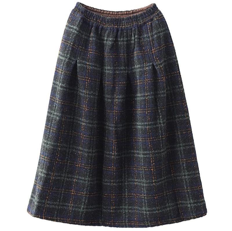 Babakud Women Autumn Retro Plaid Woolen A- Line Skirt