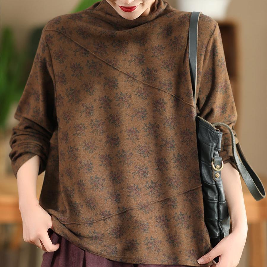 Babakud Women Cashmere Knit Printed Floral Pullover Undershirt