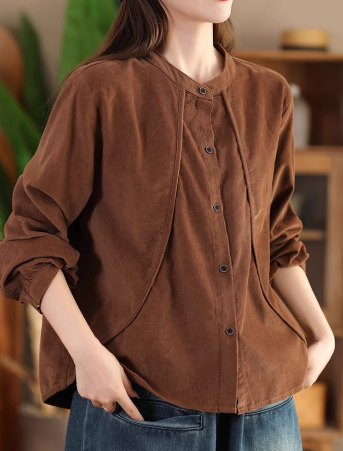 Babakud Women Autumn Retro Cotton Corduroy Top