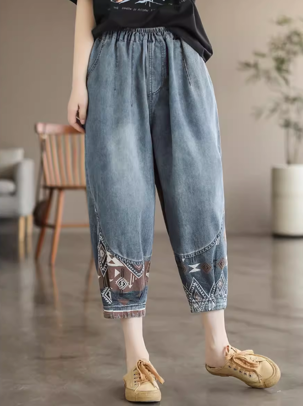 Babakud Women Summer Cotton Denim Cropped Harem Pants