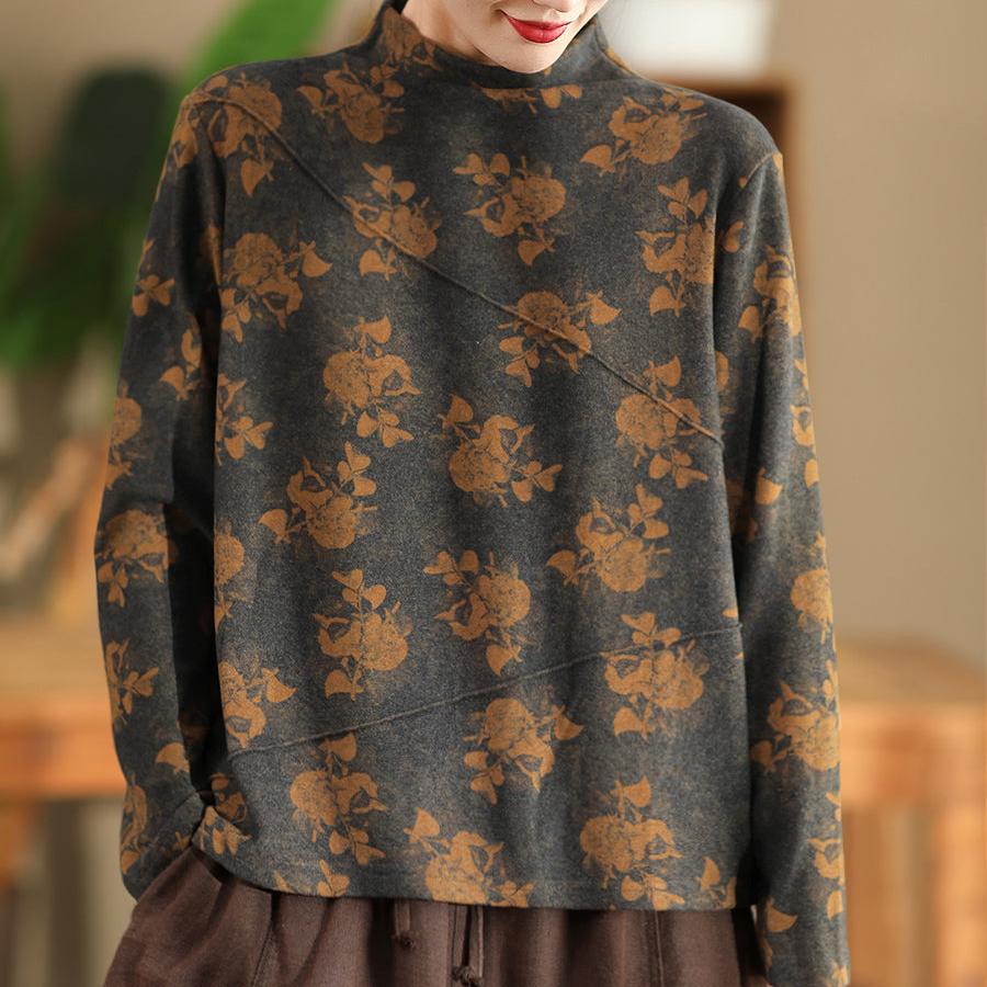 Babakud Women Cashmere Knit Printed Floral Pullover Undershirt