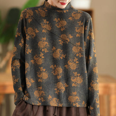 Babakud Women Cashmere Knit Printed Floral Pullover Undershirt