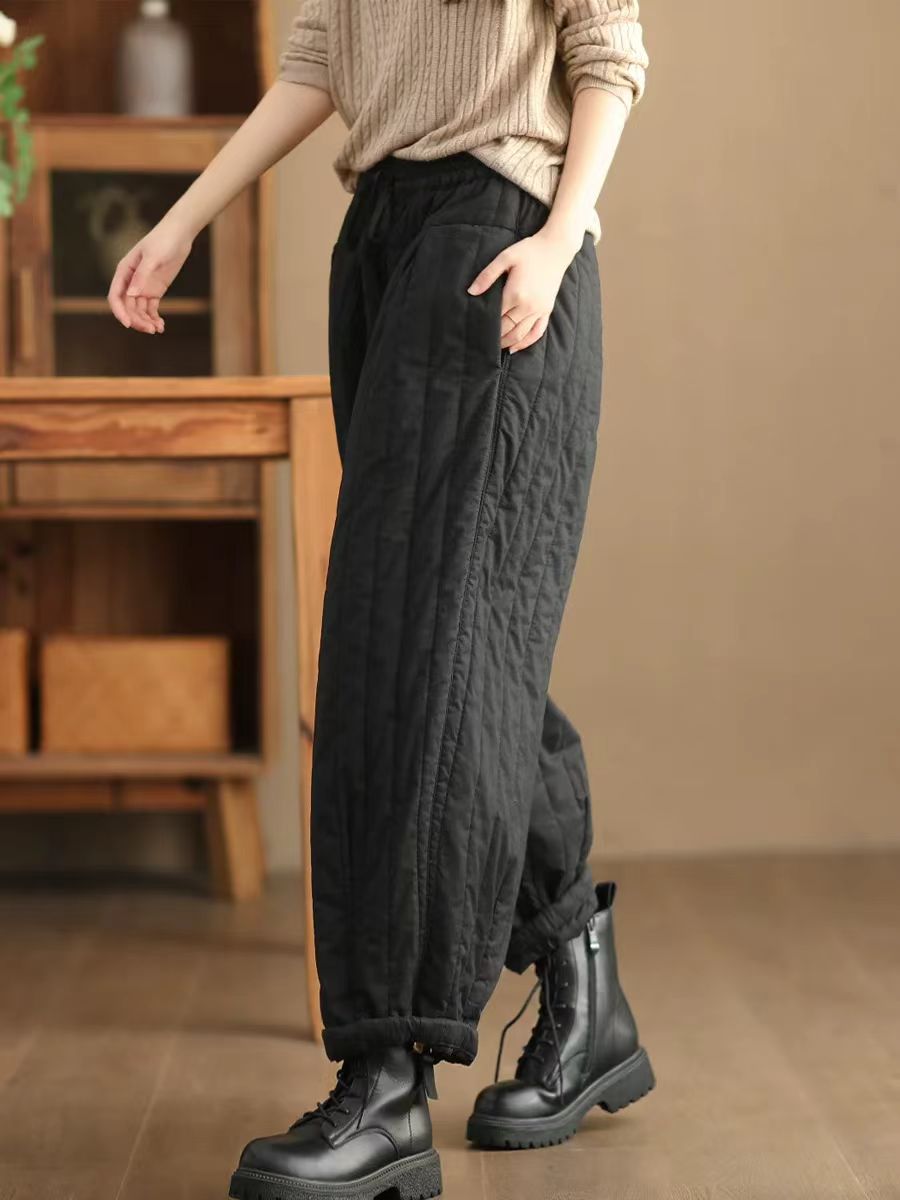 Babakud Women Winter Retro Quilted Cotton Casual Loose Pants