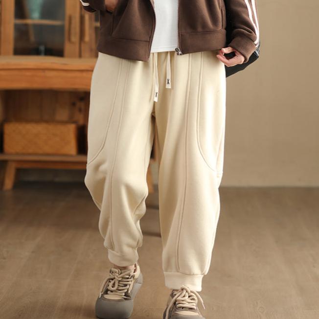 Babakud Women Winter Thickened Warm Fleece-Lined Knit Cotton Sweatpants