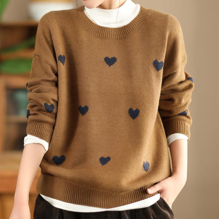 Babakud Women Autumn Love Heart Wool Knitted Pullover Top