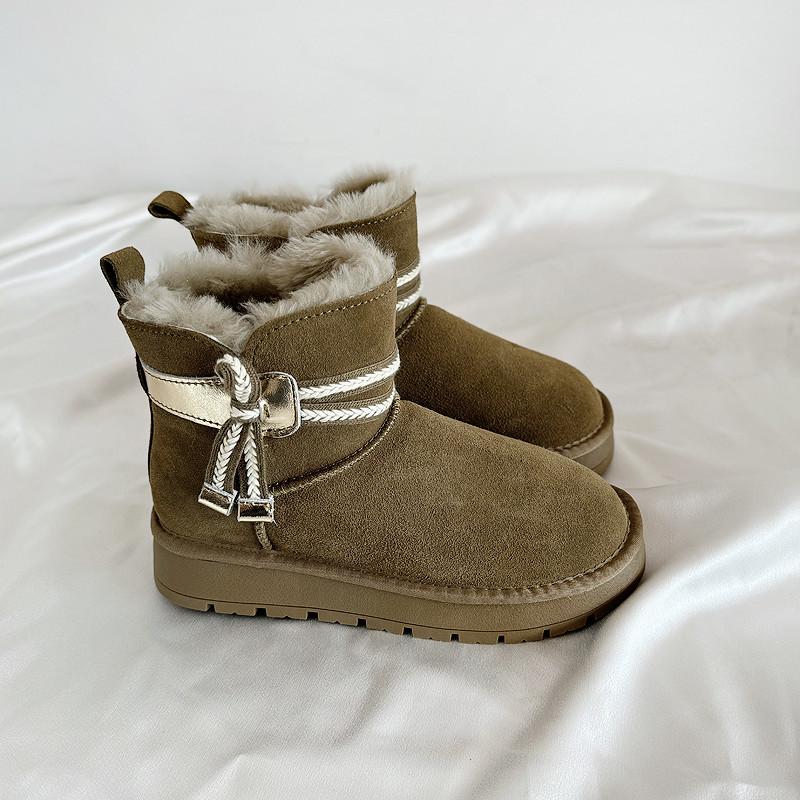 Babakud Women Winter Vintage Suede Woolen Warm Snow Boots