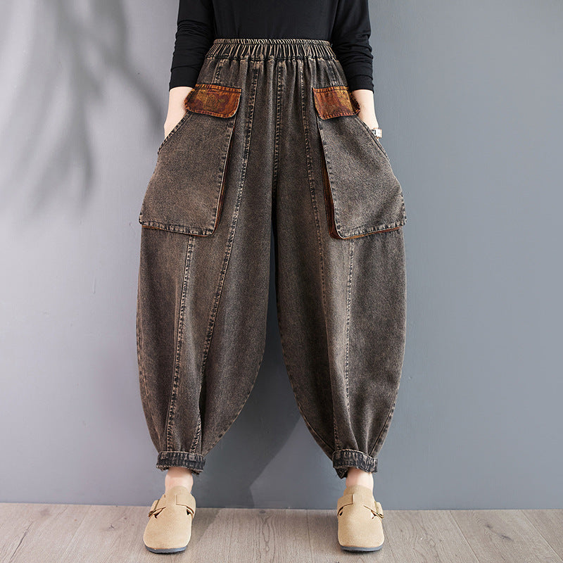 Babakud Women Autumn Retro Denim Loose Harem Pants