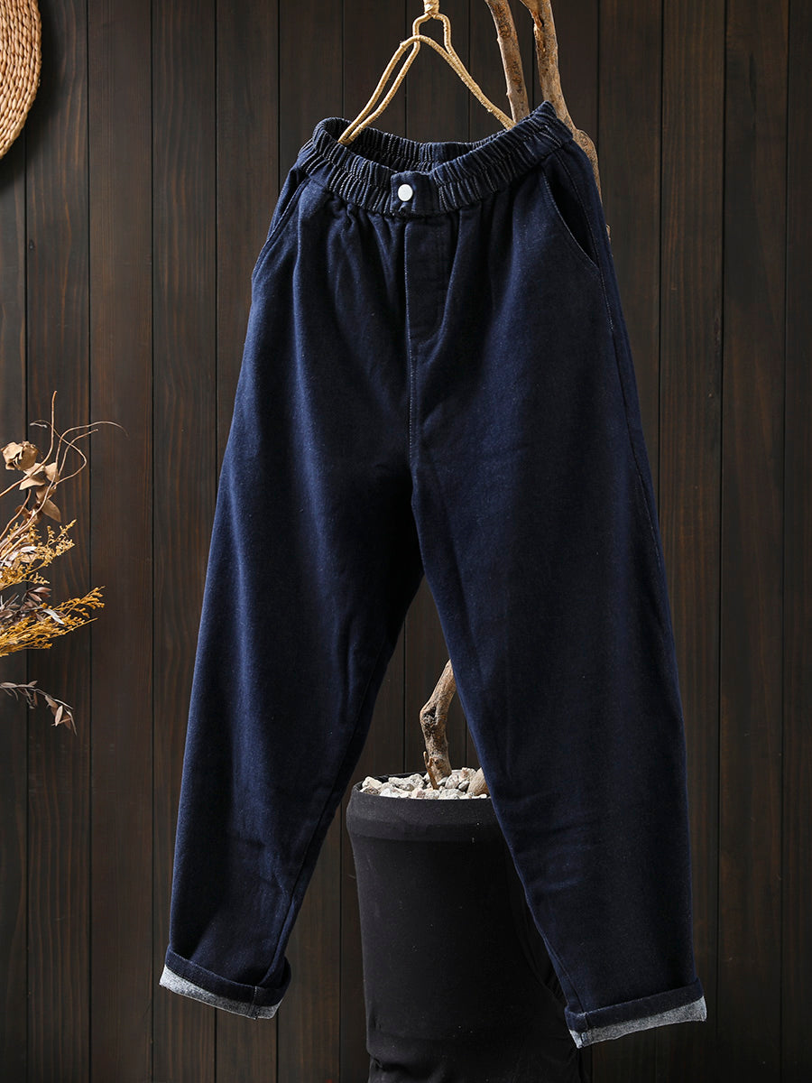 Babakud Women Winter Blue Cotton- Lined Denim Thickened Harem Pants