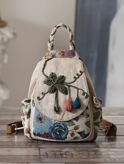 Babakud Ethnic Style Hand- Woven Cotton Linen Backpack