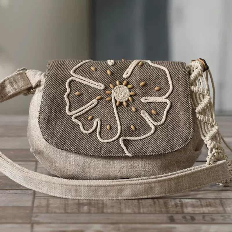 Babakud Cotton and Linen Flower Mini Shoulder Bag