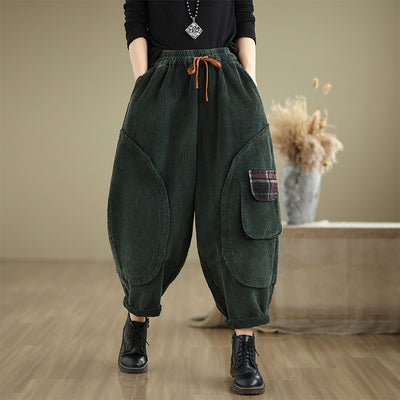 Babakud Women Winter Corduroy Fleece-Lined Casual Cropped Harem Pants