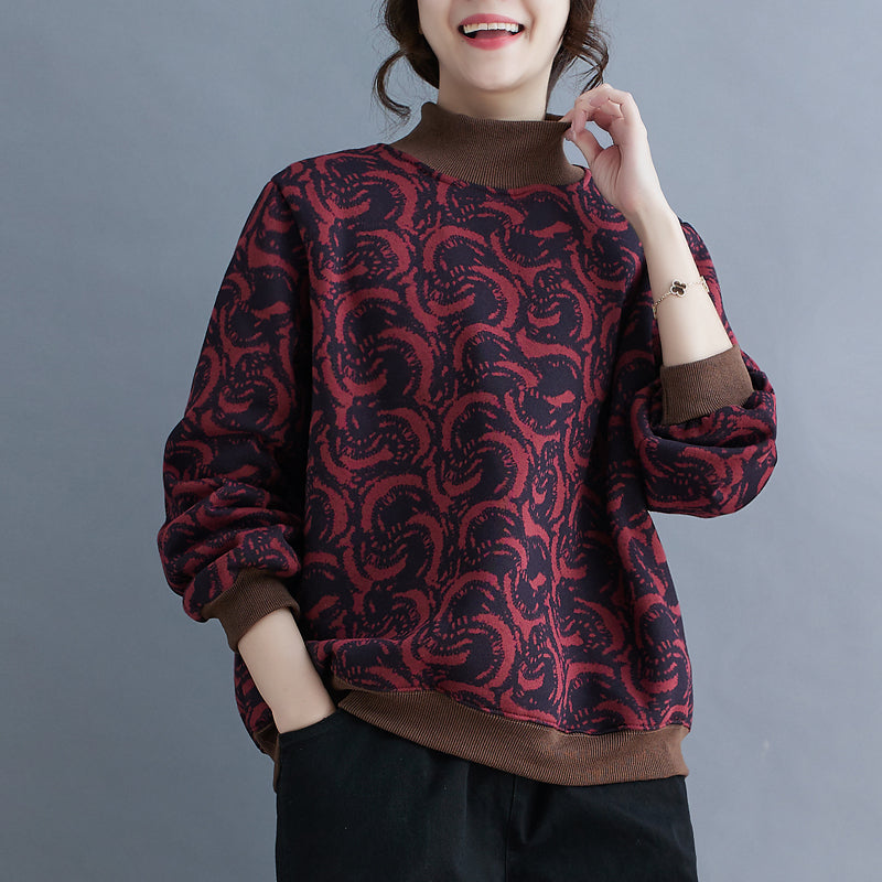 Babakud Women Winter Casual Loose Fit Artistic Printed Cotton Sweater