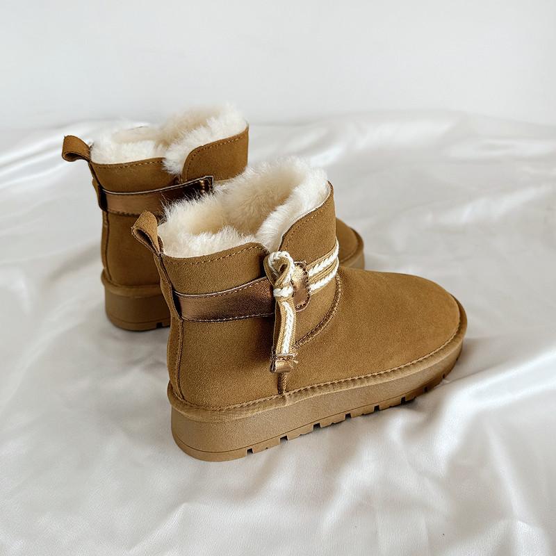 Babakud Women Winter Vintage Suede Woolen Warm Snow Boots