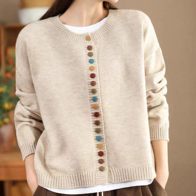 Babakud Women Autumn Wool Cotton Knitted Colorful Button Sweater