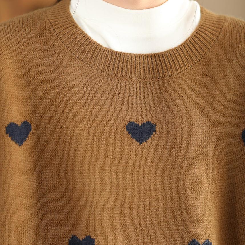 Babakud Women Autumn Love Heart Wool Knitted Pullover Top