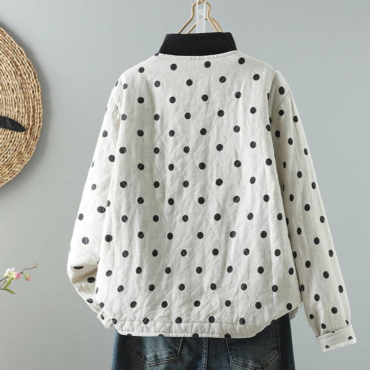 Babakud Women Winter Vintage Loose Polka Dots Cotton Linen Jacket