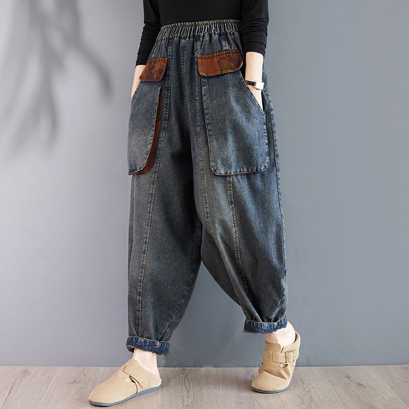 Babakud Women Autumn Retro Denim Loose Harem Pants