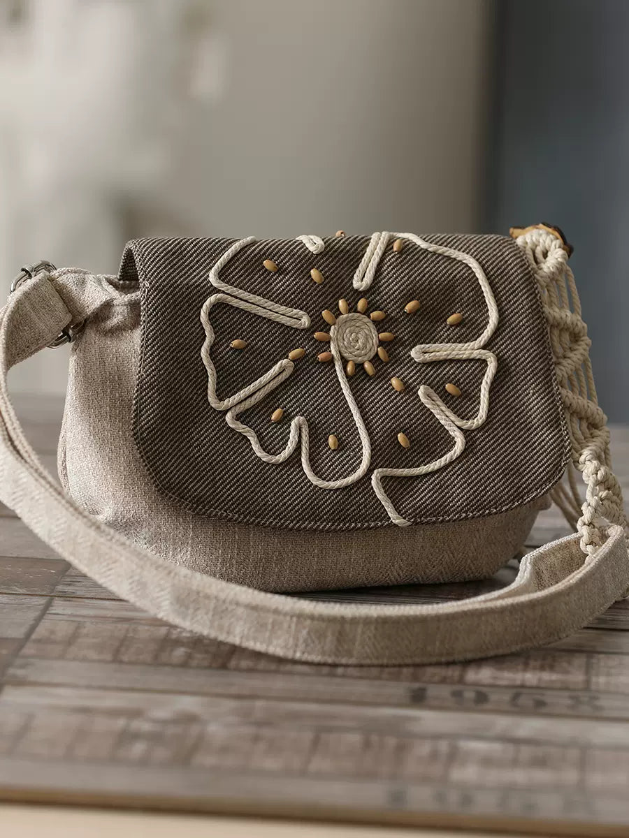 Babakud Cotton and Linen Flower Mini Shoulder Bag