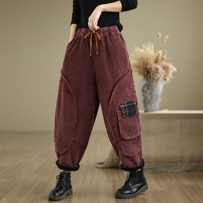 Babakud Women Winter Corduroy Fleece-Lined Casual Cropped Harem Pants