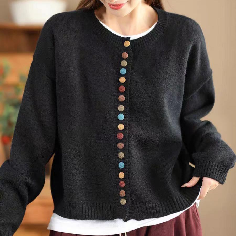 Babakud Women Autumn Wool Cotton Knitted Colorful Button Sweater