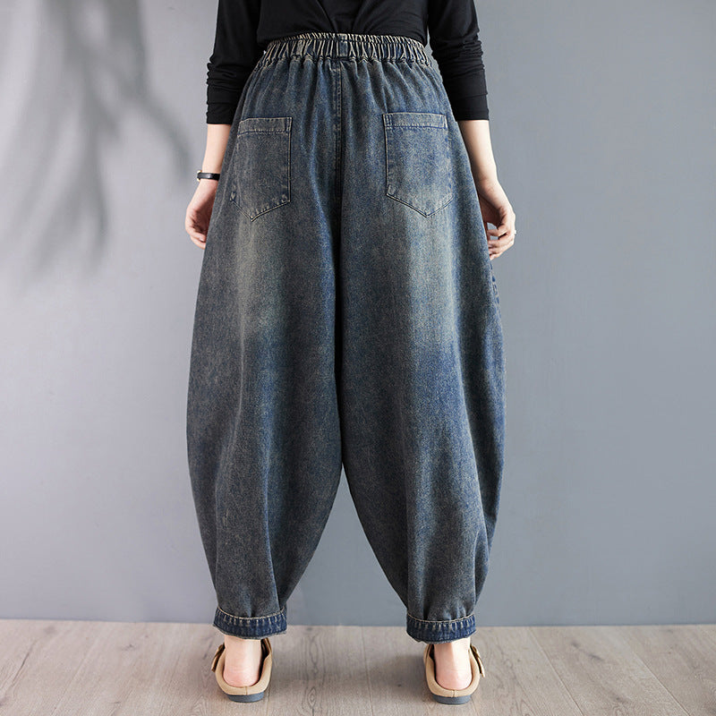 Babakud Women Autumn Retro Denim Loose Harem Pants