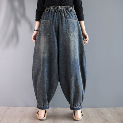 Babakud Women Autumn Retro Denim Loose Harem Pants