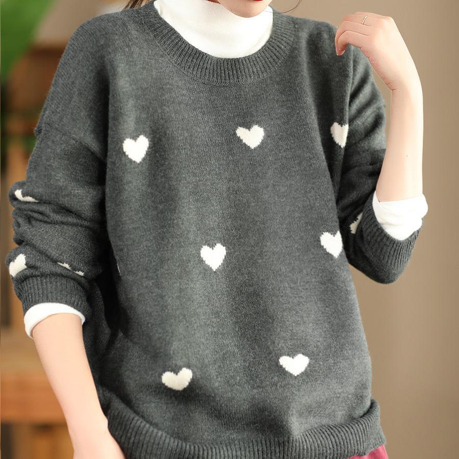 Babakud Women Autumn Love Heart Wool Knitted Pullover Top