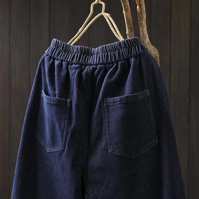 Babakud Women Winter Blue Cotton- Lined Denim Thickened Harem Pants